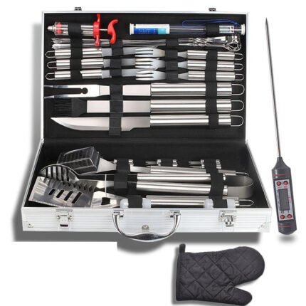 Flamora kit de barbecue d'extérieur avec boîte en aluminium, 32 pièces
