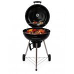 Flamora Barbecue à charbon Cuve et couvercle en acier, surface de cuisson de 43,5 cm, thermomètre de couvercle, cendrier amovible et roues de transport, Gris – Image 6