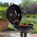 Flamora Barbecue à charbon Cuve et couvercle en acier, surface de cuisson de 43,5 cm, thermomètre de couvercle, cendrier amovible et roues de transport, Gris – Image 7