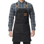 Tablier de Chef en coton, en toile, à dos croisé, Durable, pour femmes et hommes Noir
