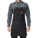 Tablier de Chef en coton, en toile, à dos croisé, Durable, pour femmes et hommes Noir