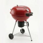 Flamora Barbecue à charbon Cuve et couvercle en acier, surface de cuisson de 43,5 cm, thermomètre de couvercle, cendrier amovible et roues de transport, Rouge – Image 3