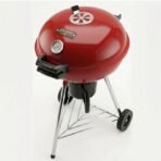 Flamora Barbecue à charbon Cuve et couvercle en acier, surface de cuisson de 43,5 cm, thermomètre de couvercle, cendrier amovible et roues de transport, Rouge – Image 4