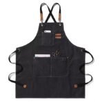 Tablier de Chef en coton, en toile, à dos croisé, Durable, pour femmes et hommes Noir – Image 2