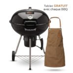 Flamora Barbecue à charbon Cuve et couvercle en acier, surface de cuisson de 43,5 cm, thermomètre de couvercle, cendrier amovible et roues de transport,Noir
