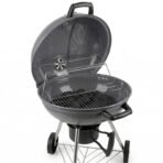 Flamora Barbecue à charbon Cuve et couvercle en acier, surface de cuisson de 43,5 cm, thermomètre de couvercle, cendrier amovible et roues de transport, Gris – Image 4