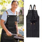 Tablier de Chef en coton, en toile, à dos croisé, Durable, pour femmes et hommes Noir – Image 5