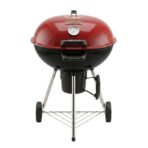Flamora Barbecue à charbon Cuve et couvercle en acier, surface de cuisson de 43,5 cm, thermomètre de couvercle, cendrier amovible et roues de transport, Rouge – Image 2
