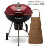 Flamora Barbecue à charbon Cuve et couvercle en acier, surface de cuisson de 43,5 cm, thermomètre de couvercle, cendrier amovible et roues de transport, Rouge