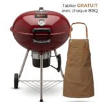 Flamora Barbecue à charbon Cuve et couvercle en acier, surface de cuisson de 43,5 cm, thermomètre de couvercle, cendrier amovible et roues de transport, Rouge