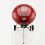 Flamora Barbecue à charbon Cuve et couvercle en acier, surface de cuisson de 43,5 cm, thermomètre de couvercle, cendrier amovible et roues de transport, Rouge – Image 5